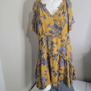 by Anthropologie LP petite dress paisley flower ruffle hi-low ruffle stretch